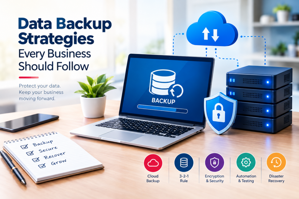 Data backup strategies for businesses using cloud storage and secure servers